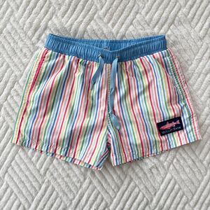 Mullet Swim Co Boys Rainbow Stripe Swim Trunks Size S 4T/5T Blue Waist